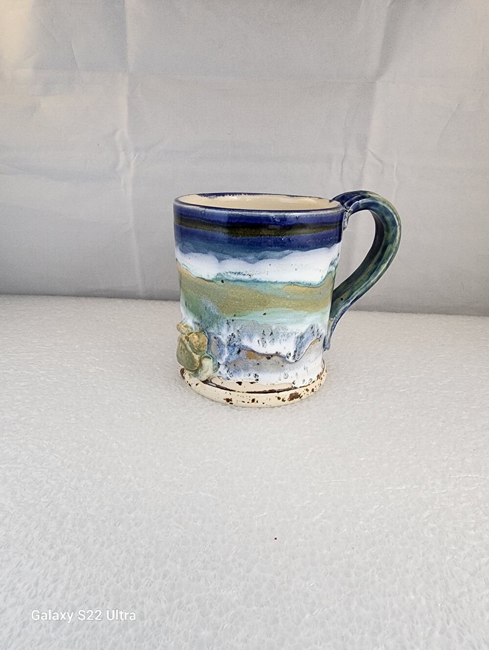 Sea Turtle Beach Theme Ceramic Pottery Mug Signed by LWS 12 oz.